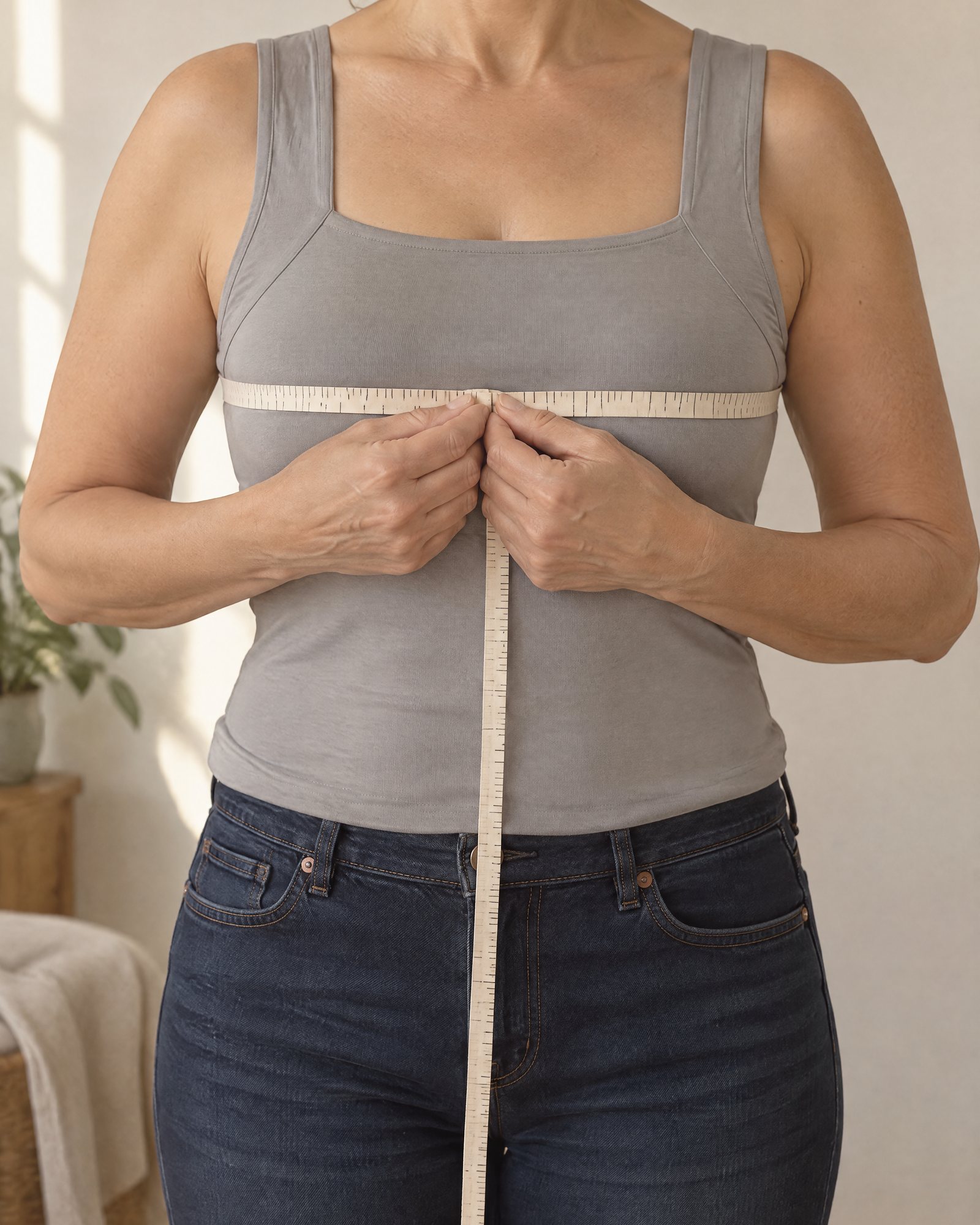 Measuring the bust with a soft tape