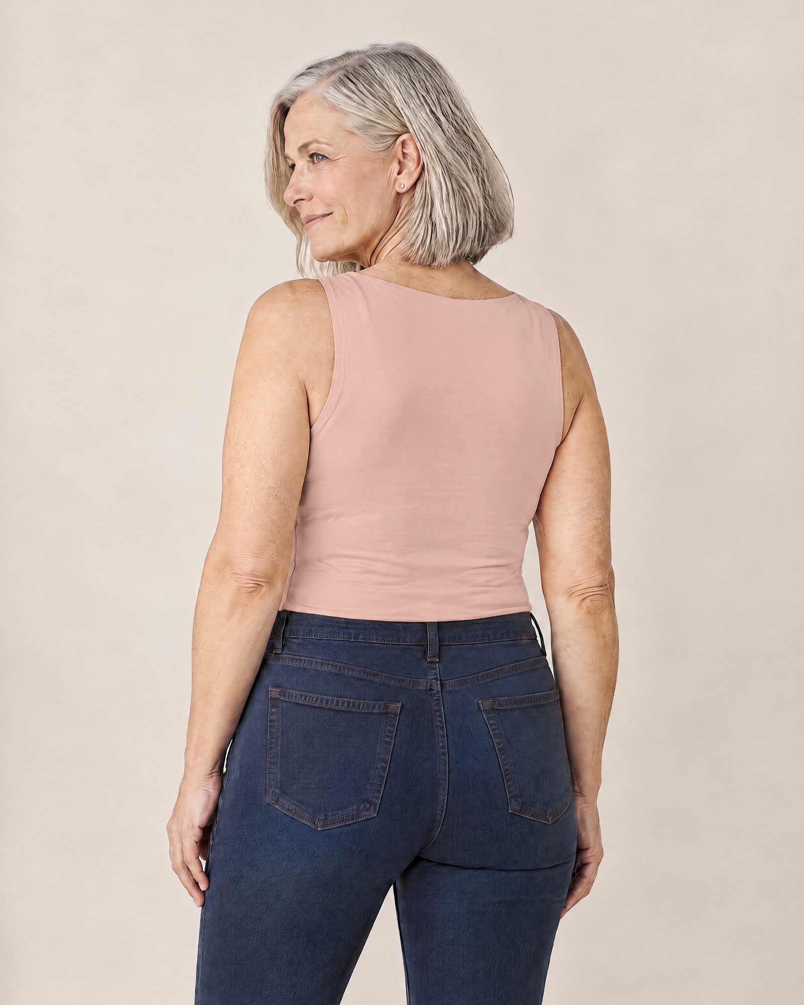 The Comfort Tank, Blush Pink from the back: a smooth back and wide straps