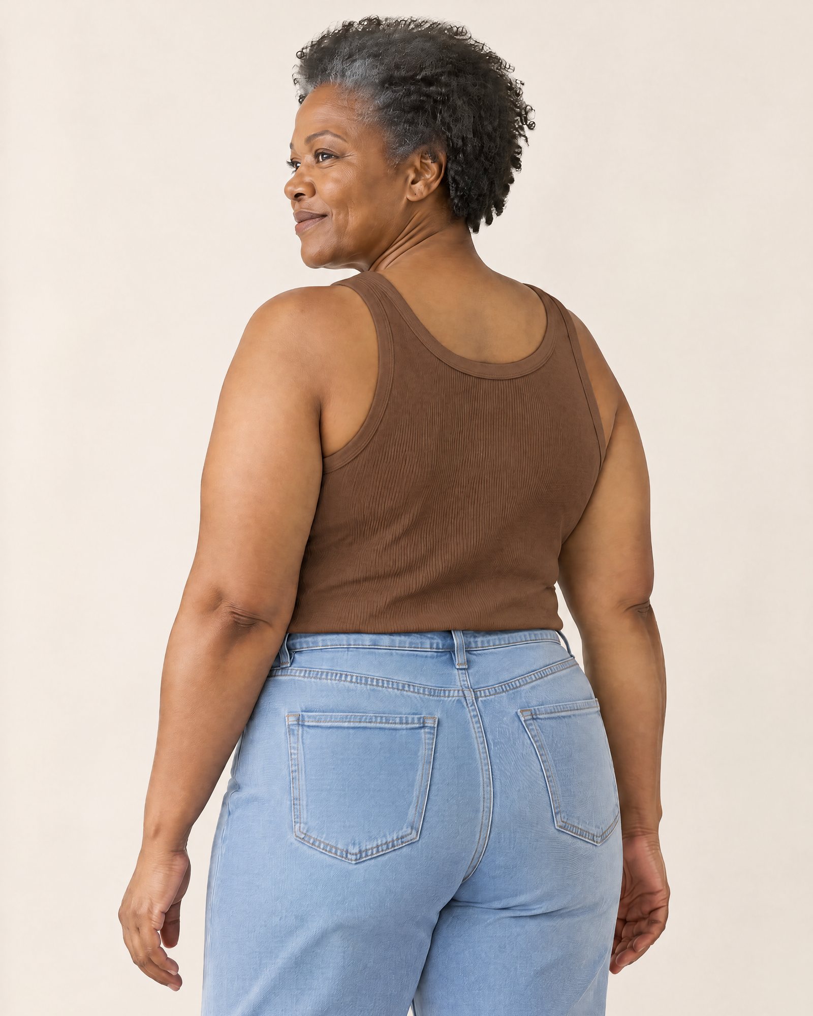 The Ribbed Cotton Tank, Cocoa from the back
