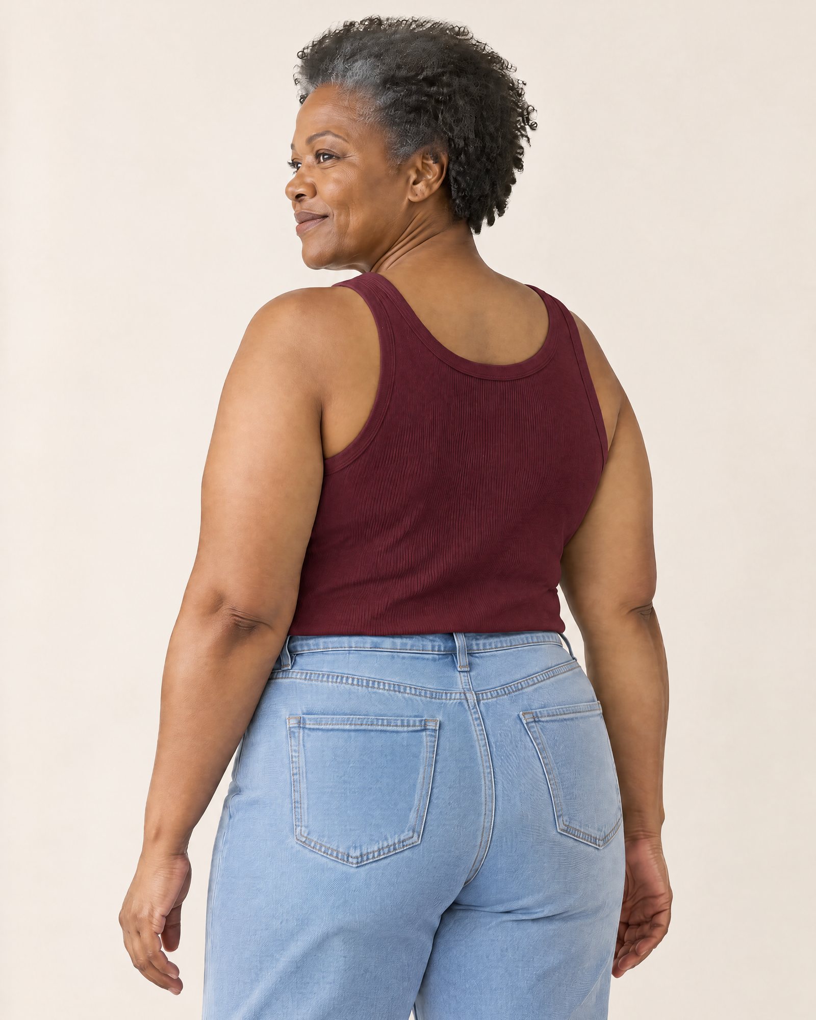 The Ribbed Cotton Tank, Burgundy from the back