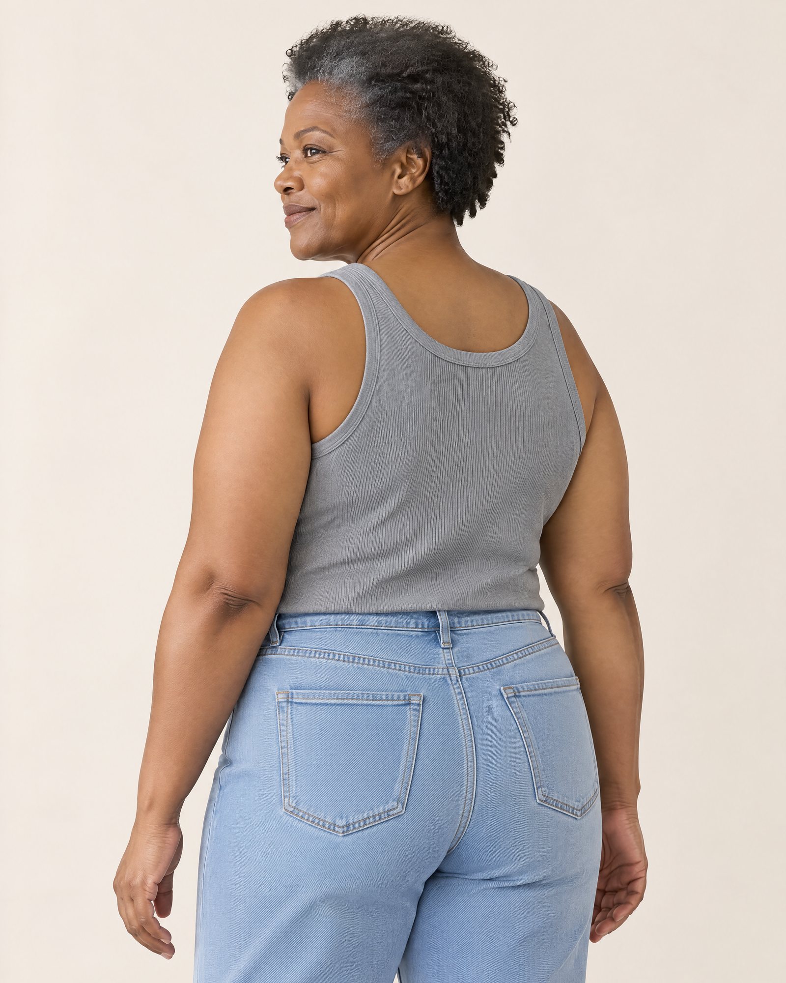 The Ribbed Cotton Tank, Heather Gray from the back
