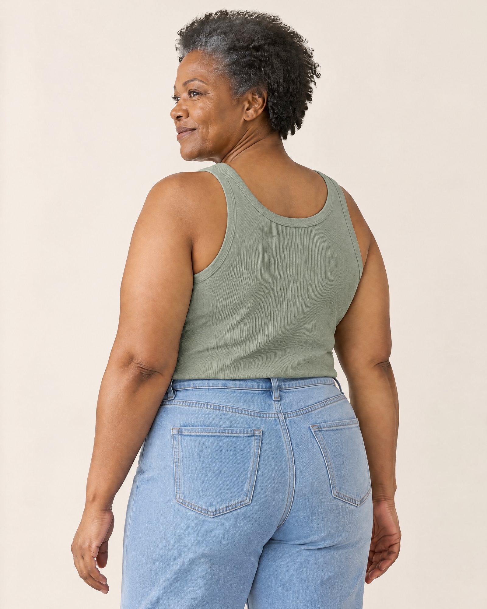 The Ribbed Cotton Tank, Sage from the back