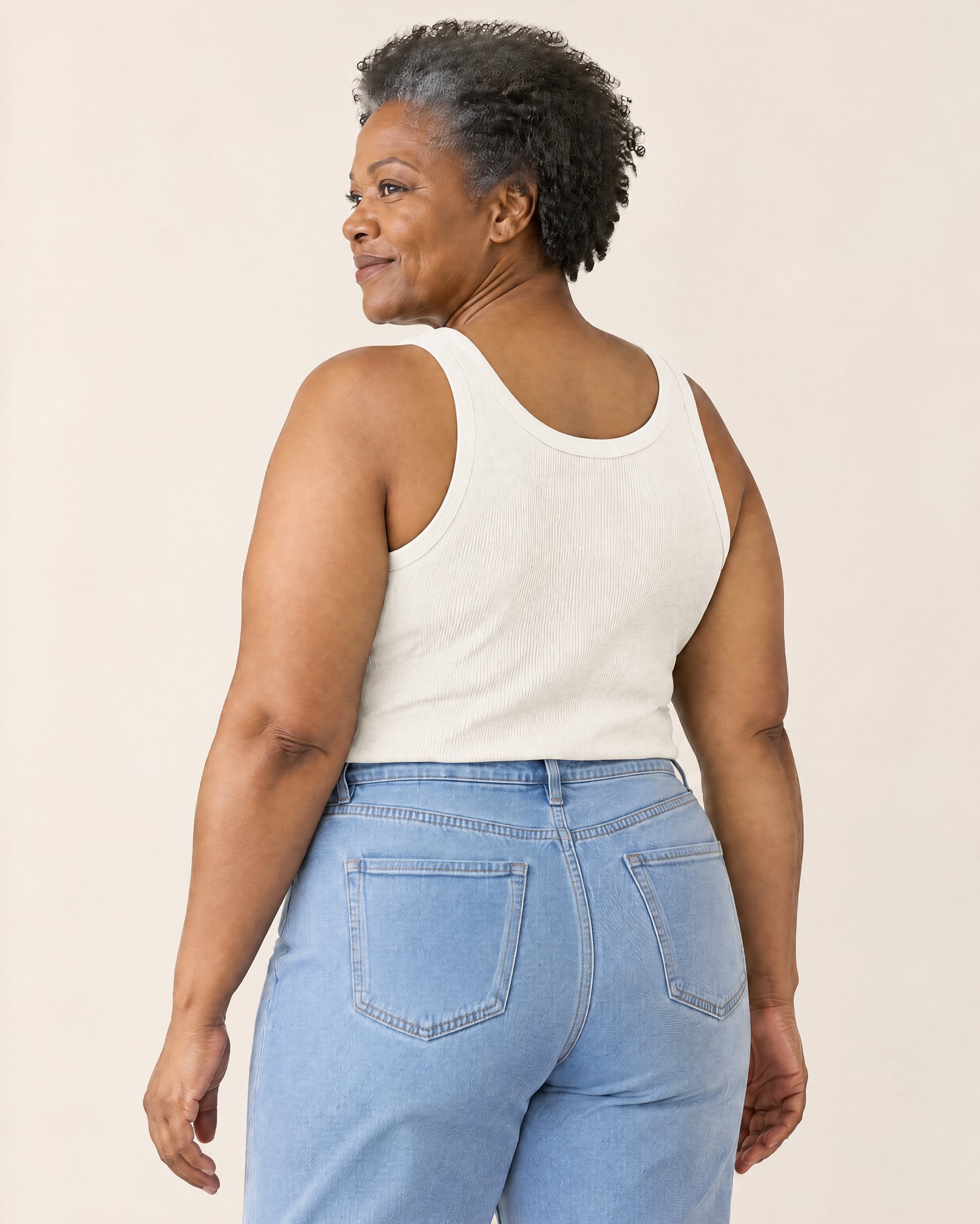 The Ribbed Cotton Tank, White from the back